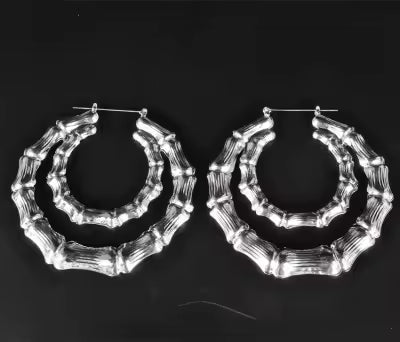 Silver Double Bamboo Hoops