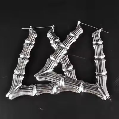 Silver Triangle Bamboo Hoops