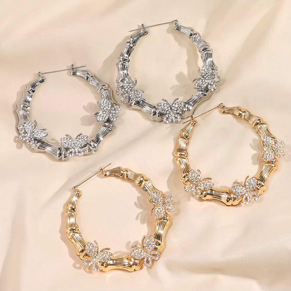 Silver Butterfly Bamboo Hoop