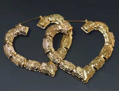 Gold Heart Bamboo Hoops