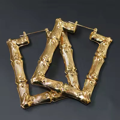 Gold Rectangle Bamboo Hoops