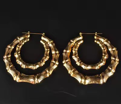 Gold Double Bamboo Hoops