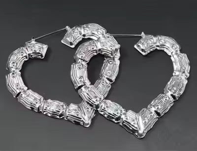 Silver Heart Bamboo Earrings