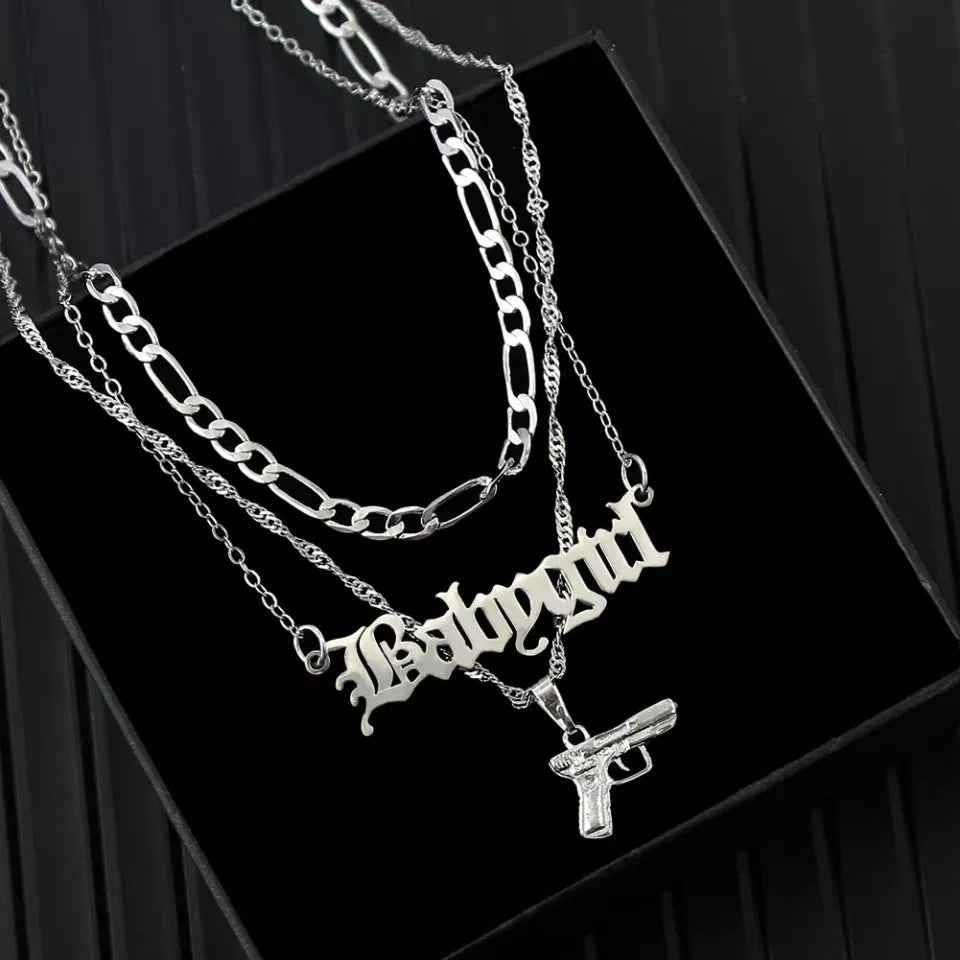 Babygirl Trio Necklace Set Silver